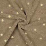 Curly Teddy Embroidered Flowers Taupe