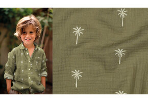 Baumwoll Musselin Palm Tree Armeegrün