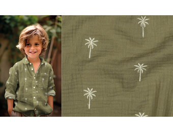 Double Gauze Palm Tree Army Green