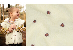 Teddystoff Bestickt Blumen Creme