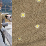 Curly Teddy Embroidered Flowers Taupe