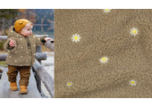 Teddy Stof Geborduurd Bloemen Taupe