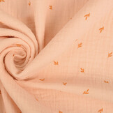 Double Gauze Fabric Mini Leaves Salmon
