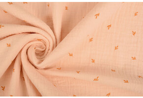 Double Gauze Fabric Mini Leaves Salmon