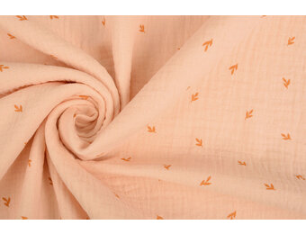 Double Gauze Fabric Mini Leaves Salmon