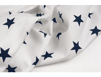 Poplin Stars White Navy