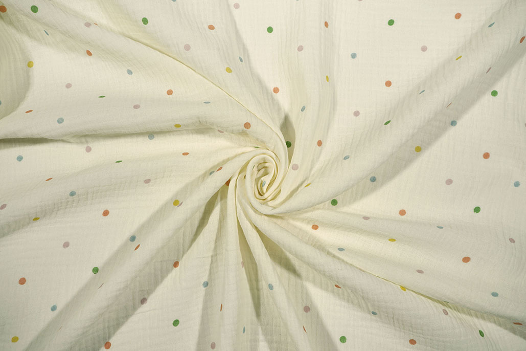 Double Gauze Ecru Dots Multicolor