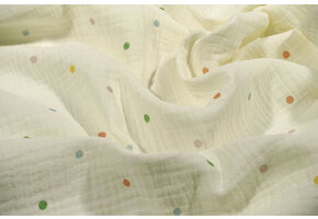 Baumwoll Musselin Ecru Punkte Multicolor