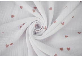 Double Gauze Small Hearts White