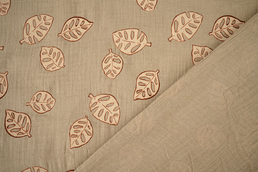 Baumwoll Musselin Monstera Leaves Sand