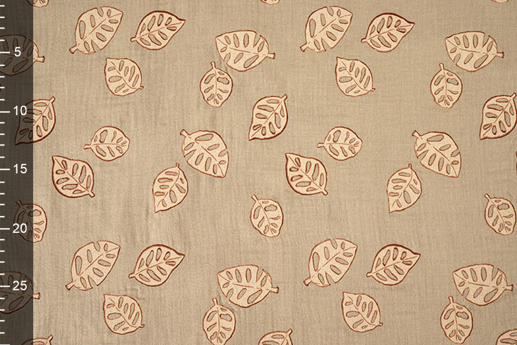 Baumwoll Musselin Monstera Leaves Sand