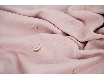 Baumwoll Musselin Mond und Sterne Puderrosa