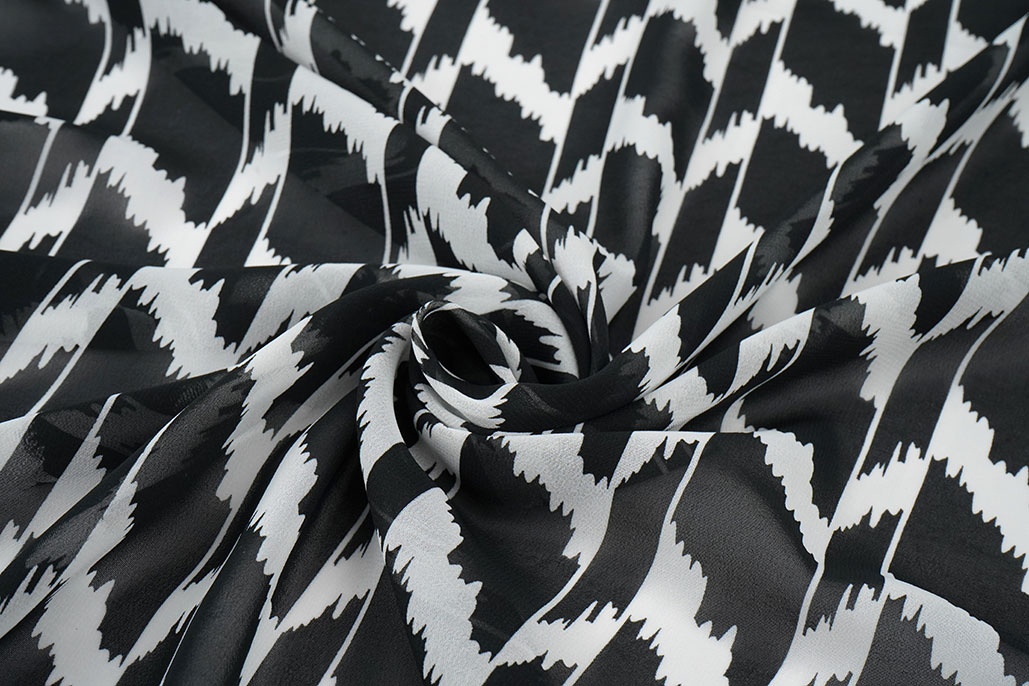 Chiffon Bedrukt Mottelia Zwart