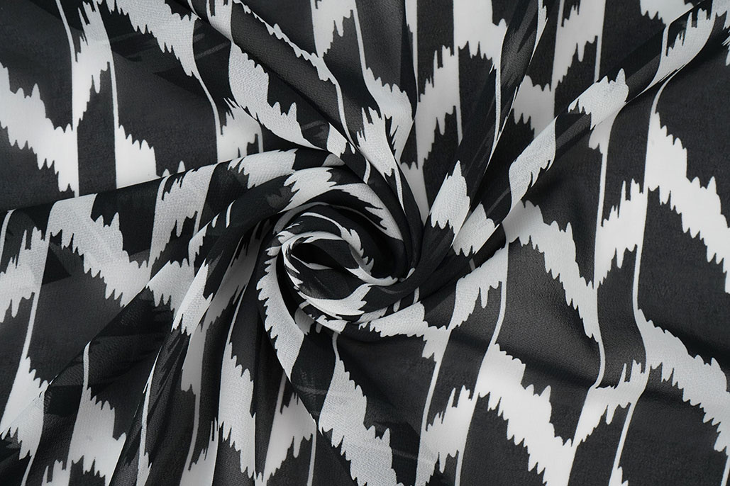 Chiffon Bedrukt Mottelia Zwart