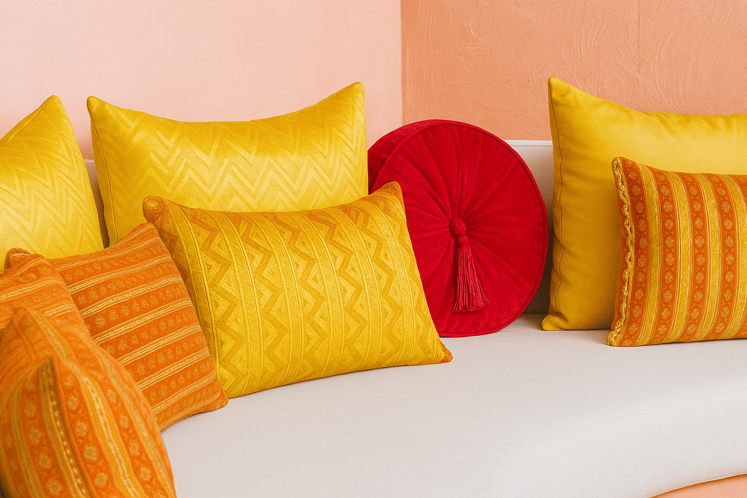 Gele kussens op een sfeervolle bank