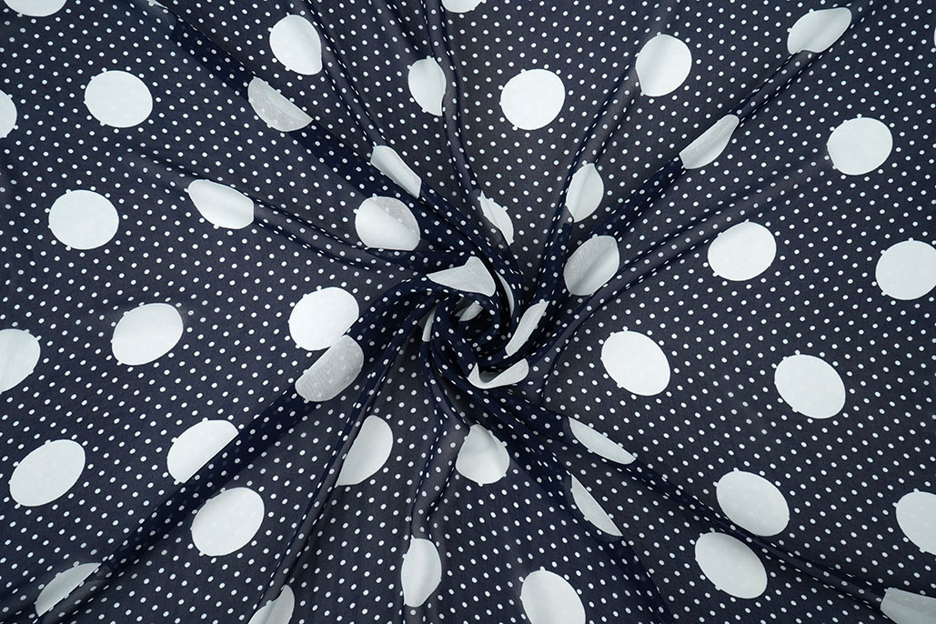 Chiffon Kleine en Grote Stippen Marine