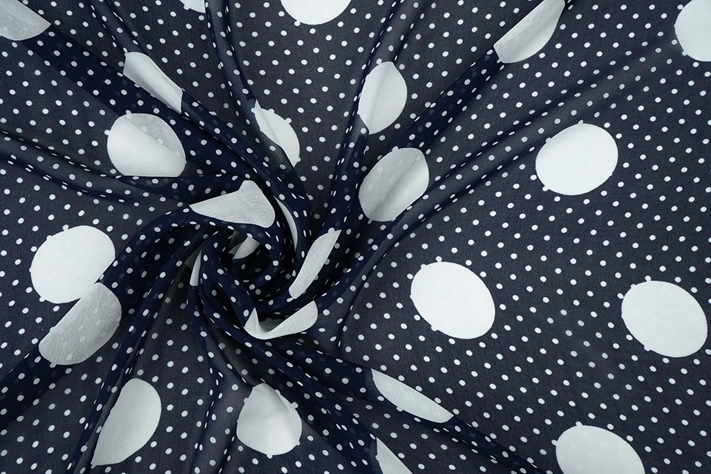 Chiffon Kleine en Grote Stippen Marine