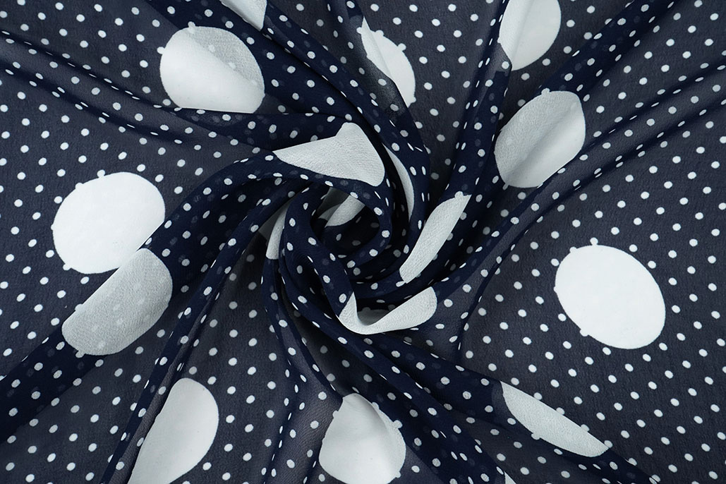 Chiffon Kleine en Grote Stippen Marine