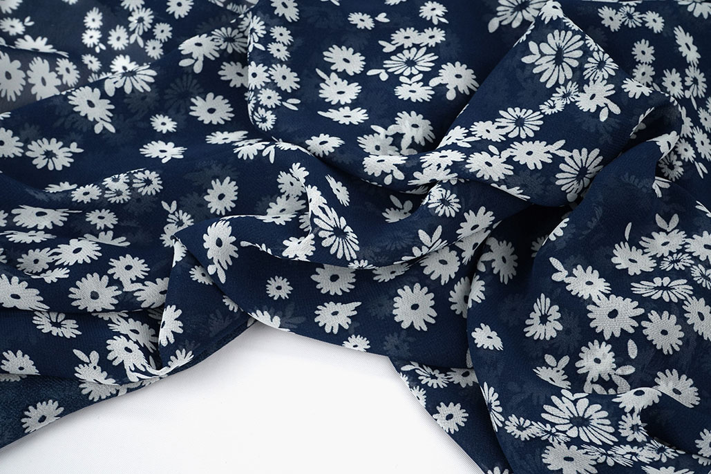 Chiffon Bedrukt Prieks Marine
