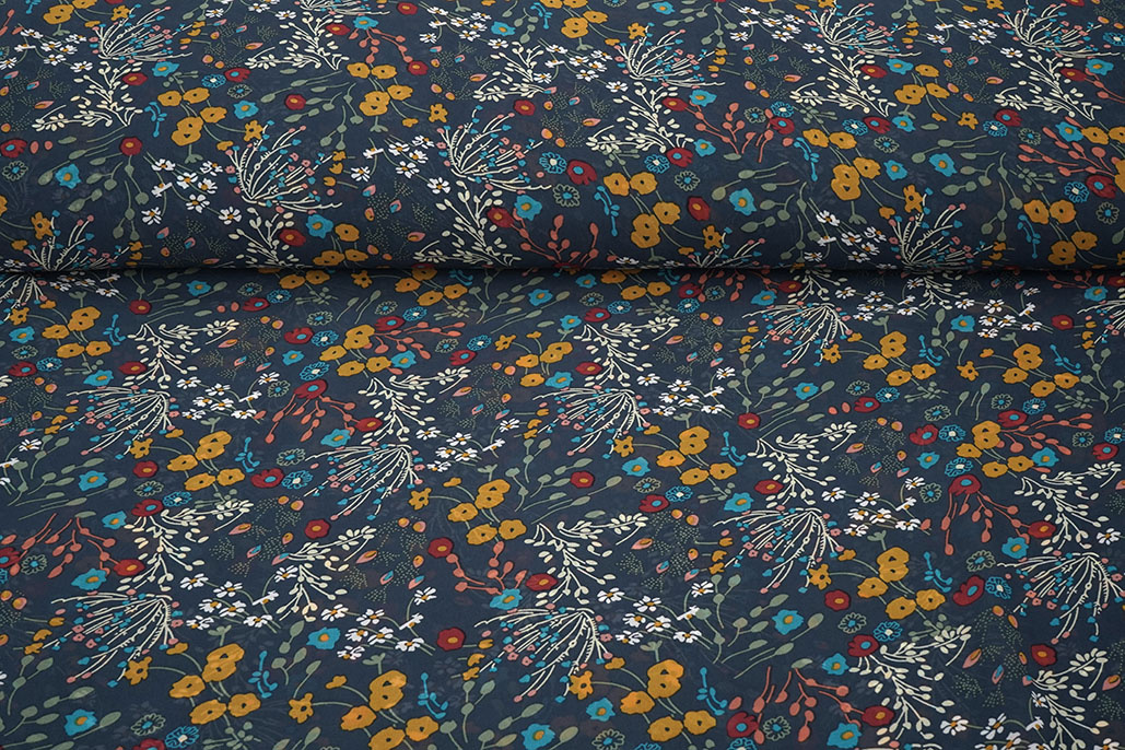 Chiffon Printed Bunga Flora Navy