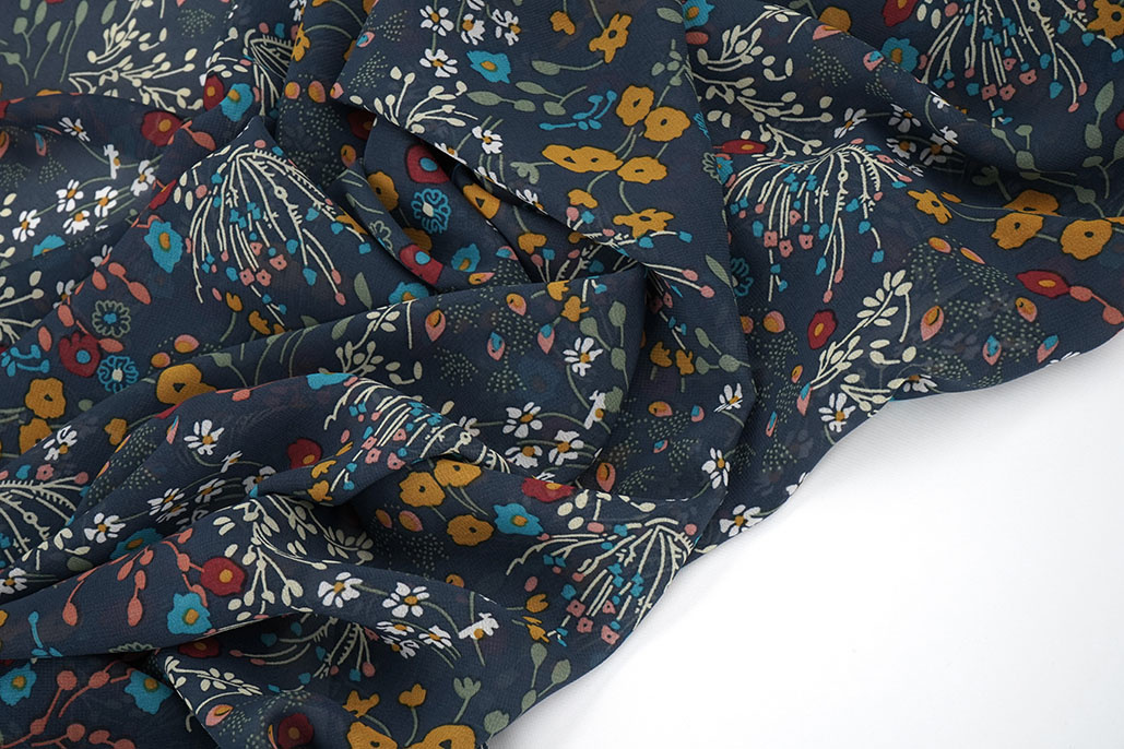Chiffon Printed Bunga Flora Navy