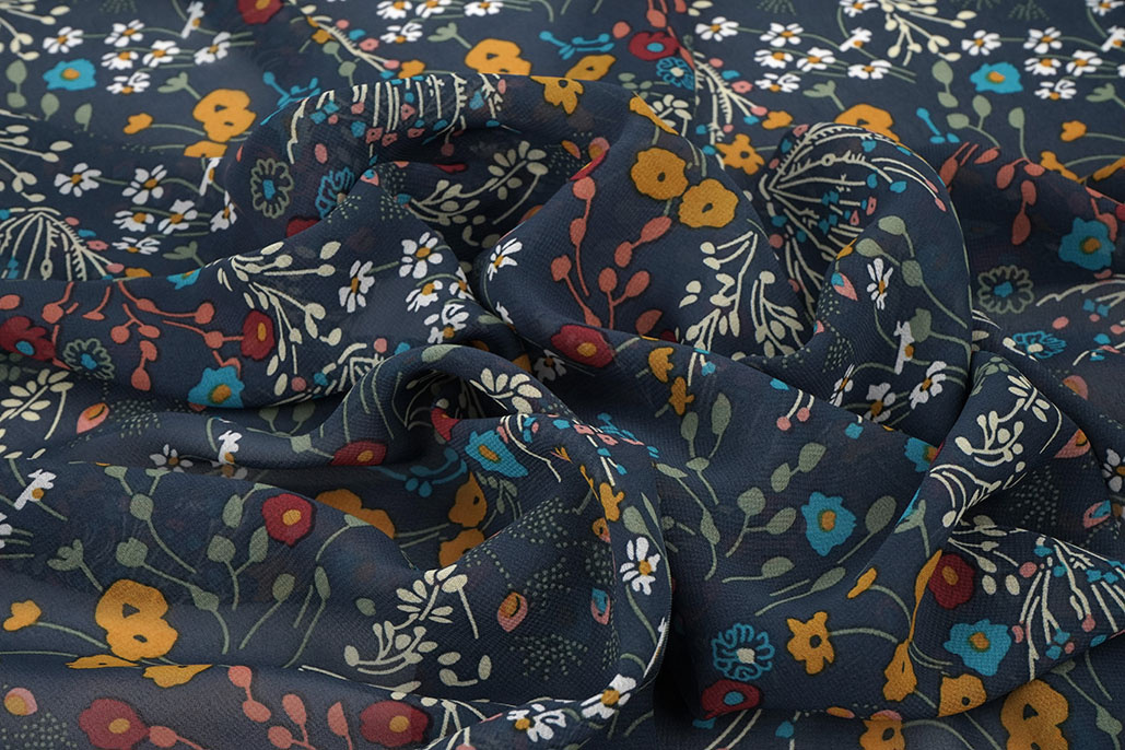 Chiffon Bedruckt Bunga Flora  Marine