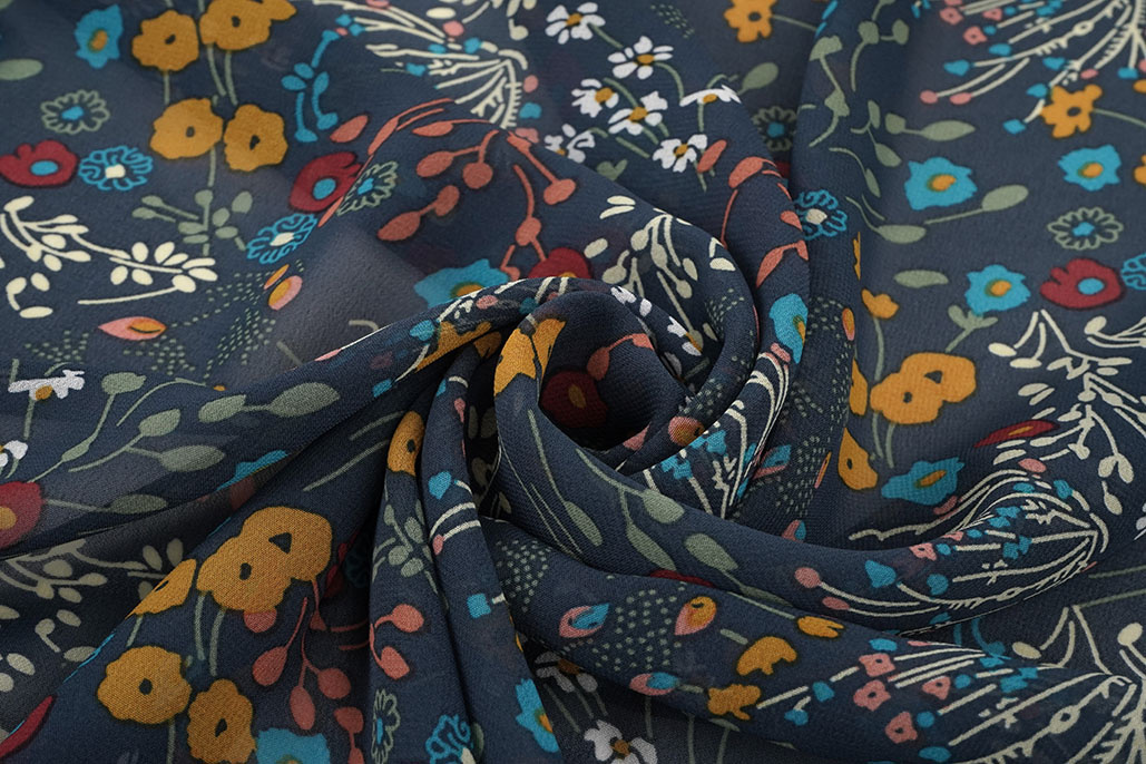Chiffon Printed Bunga Flora Navy