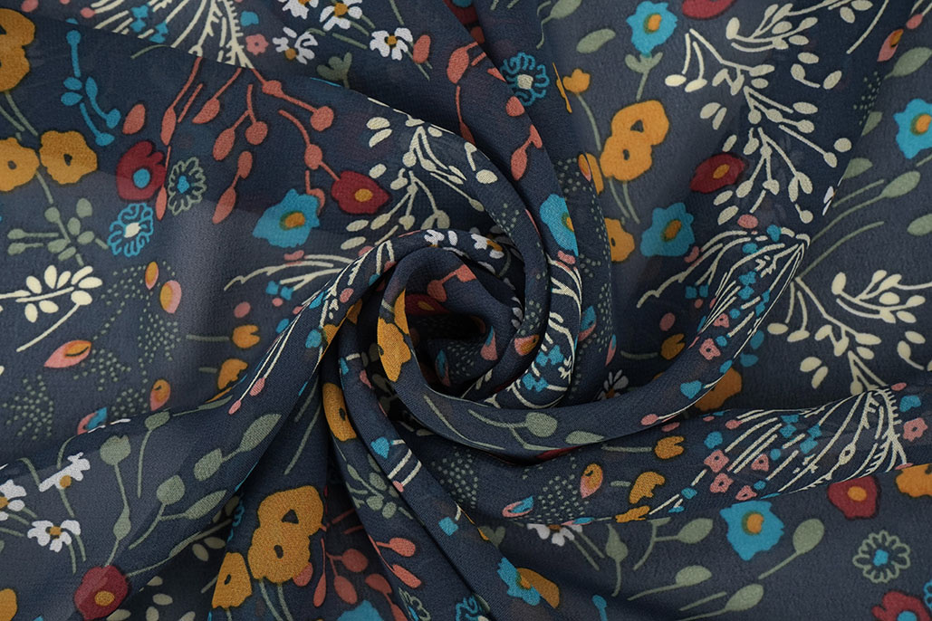 Chiffon Bedruckt Bunga Flora  Marine
