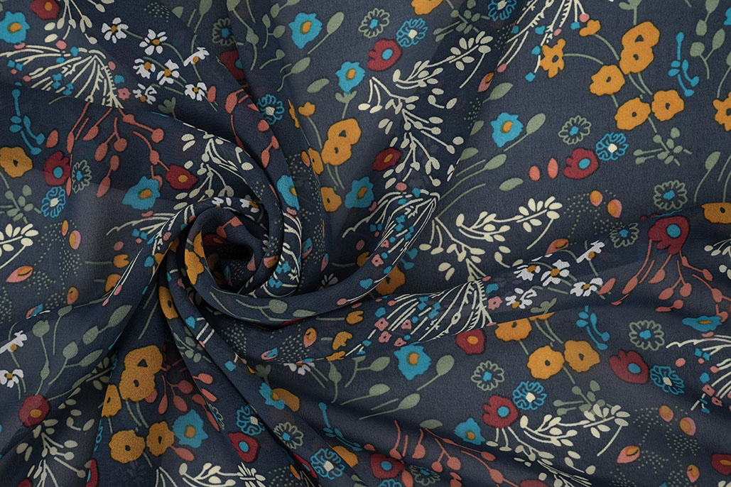 Chiffon Bedruckt Bunga Flora  Marine