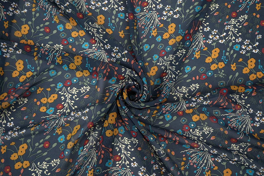 Chiffon Bedruckt Bunga Flora  Marine