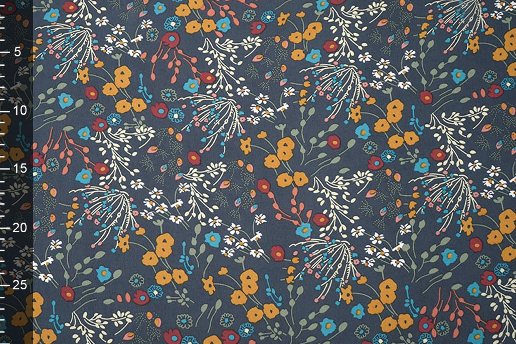 Chiffon Bedruckt Bunga Flora  Marine