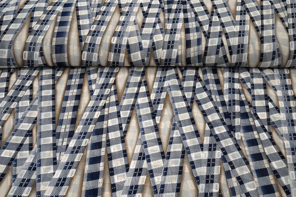 Chiffon Bedrukt Bari Zand Marine