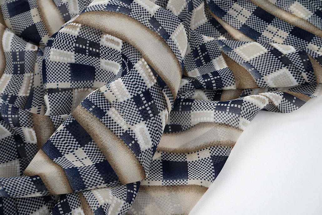 Chiffon Bedruckt Bari Sand Marine