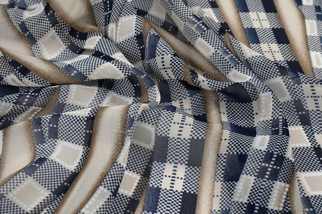 Chiffon Bedruckt Bari Sand Marine