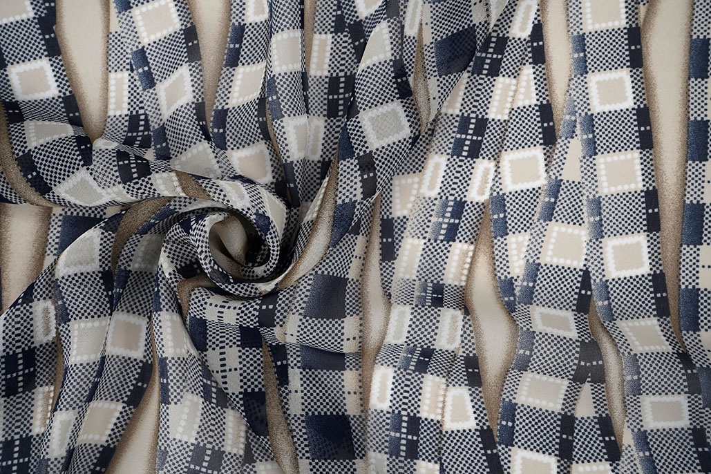 Chiffon Bedruckt Bari Sand Marine