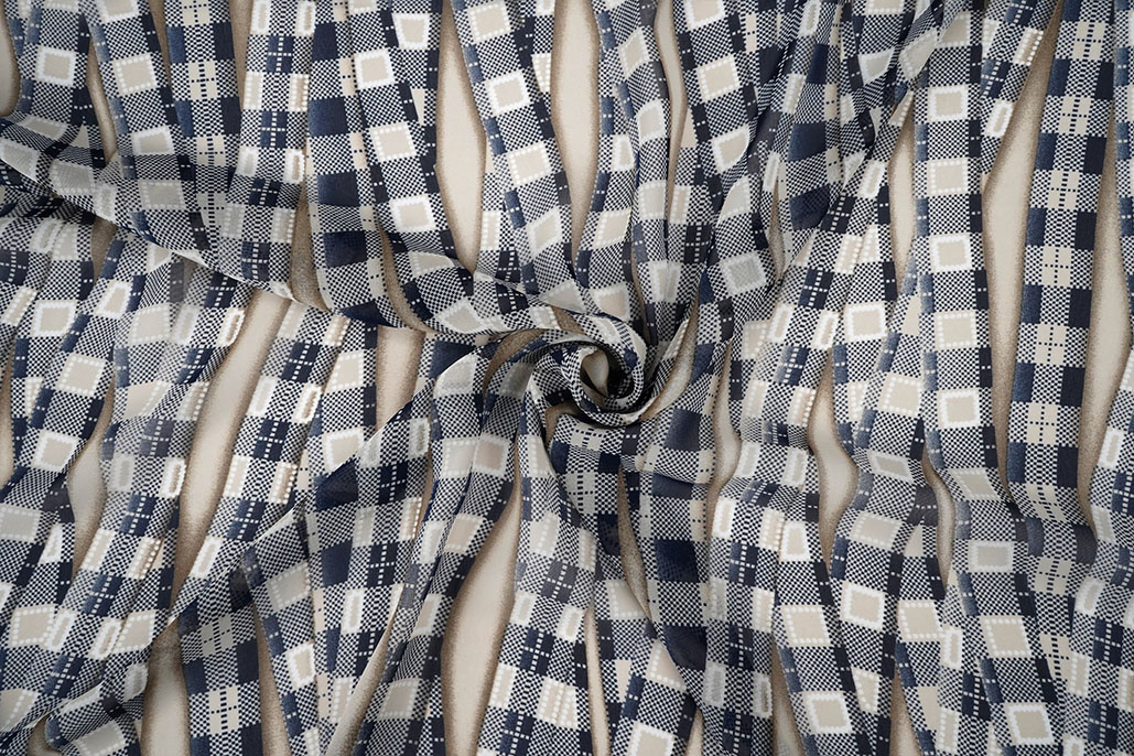 Chiffon Bedruckt Bari Sand Marine