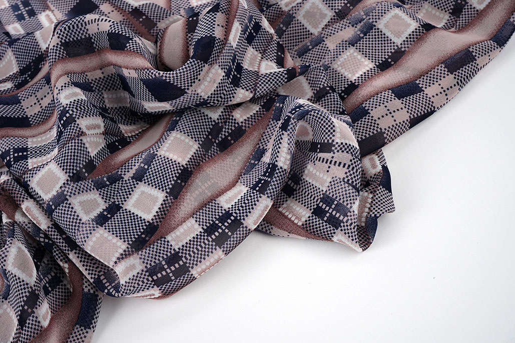 Chiffon Bedruckt Bari Rosa Marine