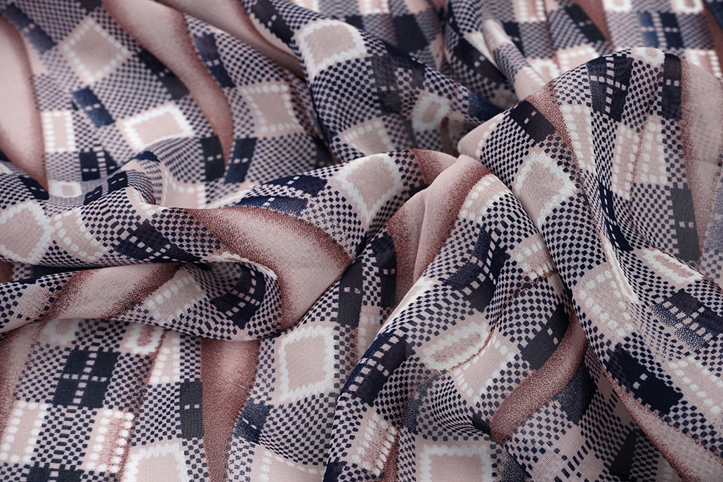 Chiffon Bedruckt Bari Rosa Marine