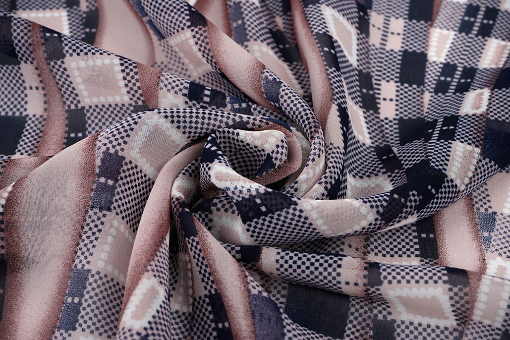 Chiffon Bedruckt Bari Rosa Marine