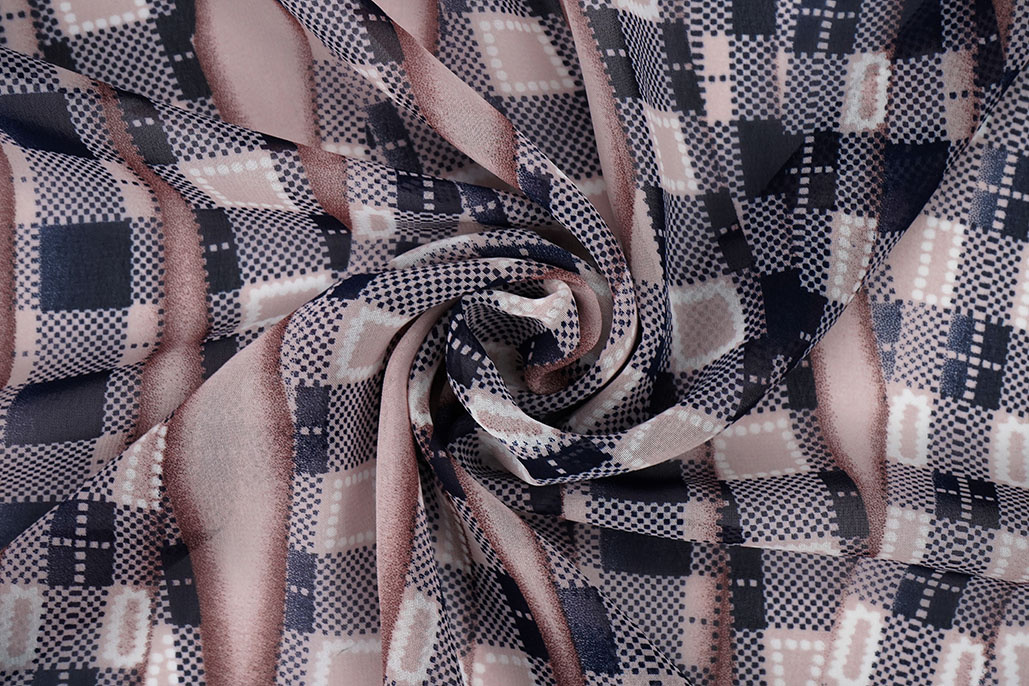 Chiffon Bedrukt Bari Roze Marine