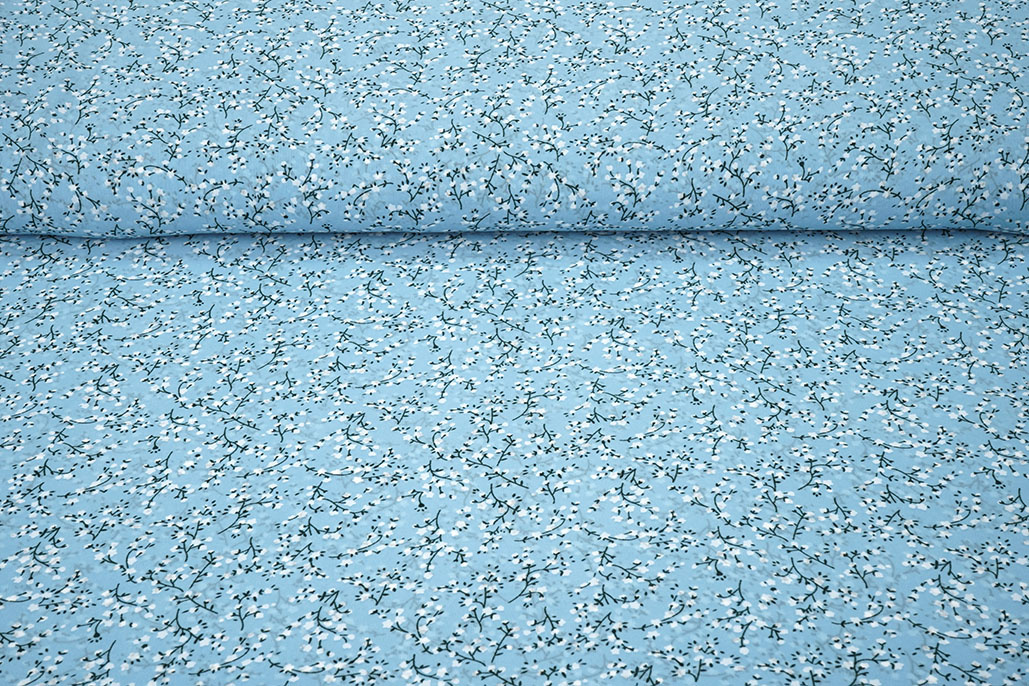 Chiffon Bedrukt Bloesem Tak Licht Blauw