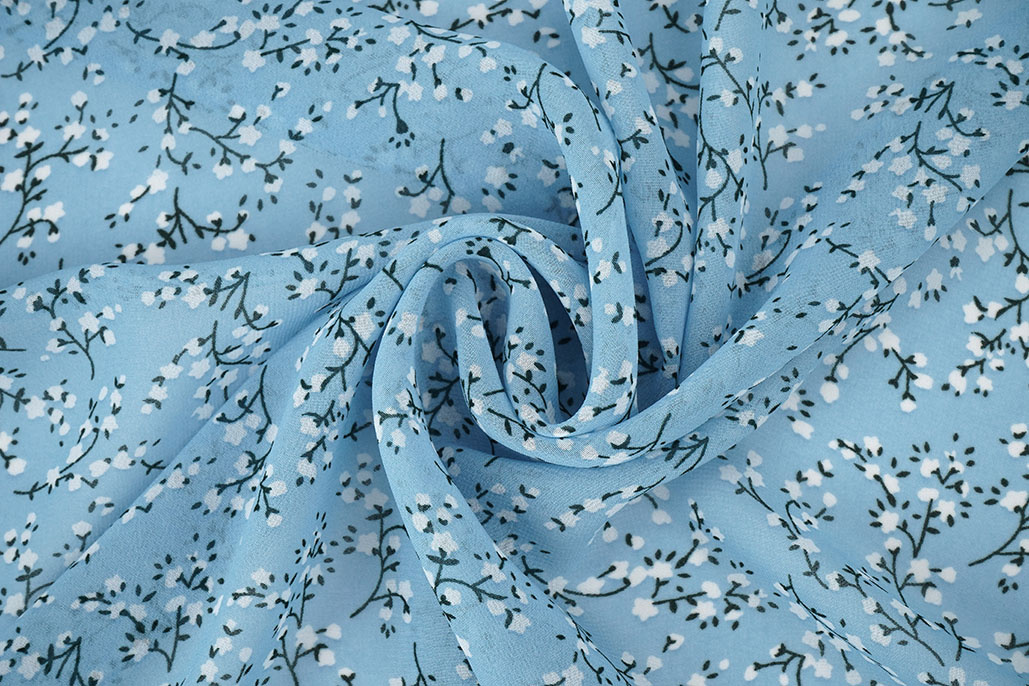 Chiffon Printed Blossom Branch Light Blue