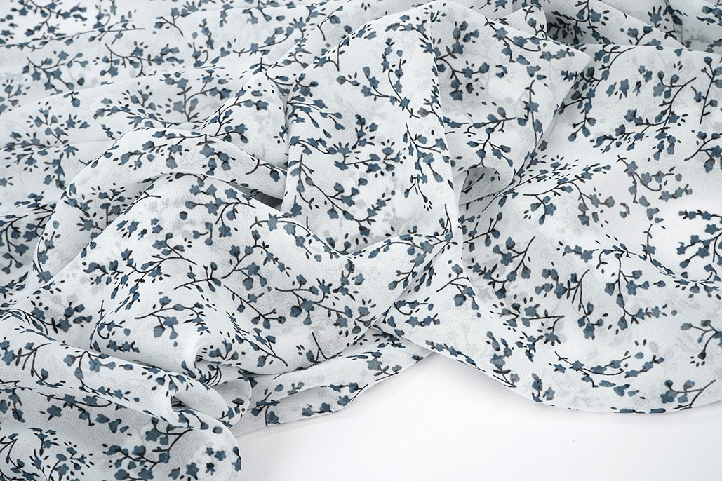 Chiffon Bedruckt Blütenzweig Off-White