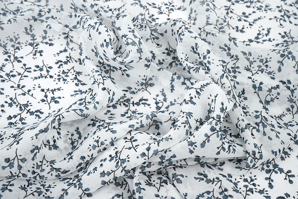 Chiffon Bedruckt Blütenzweig Off-White