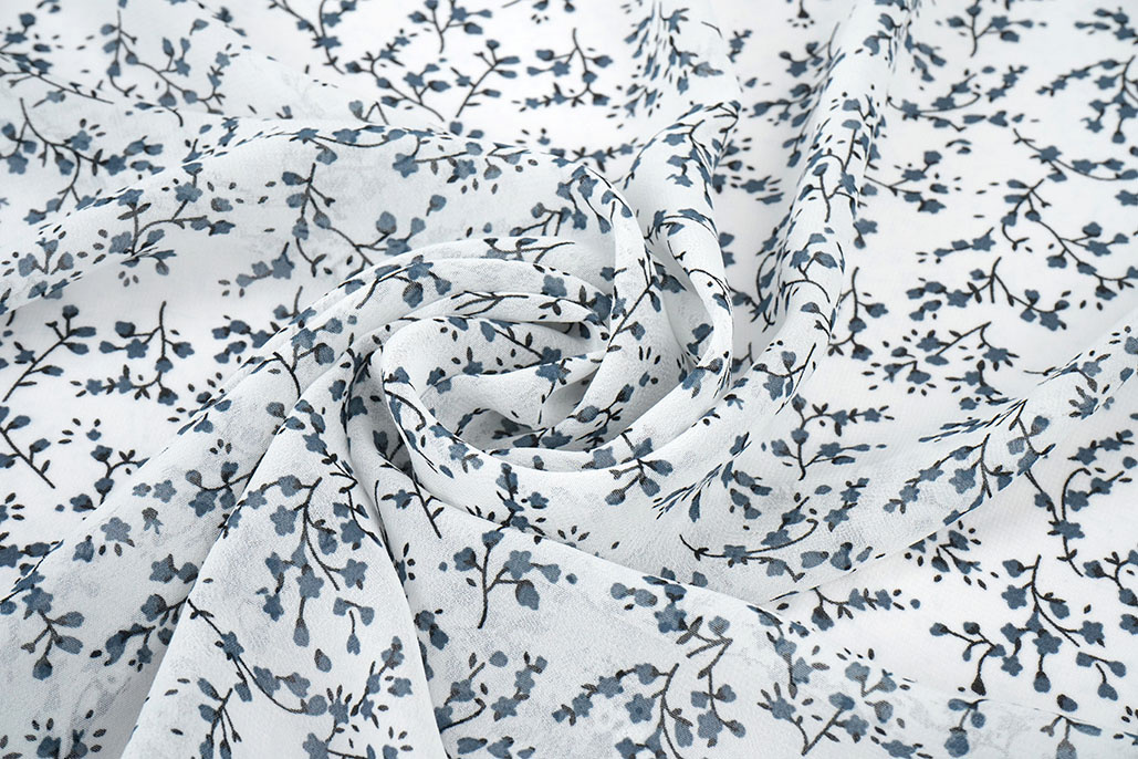 Chiffon Bedruckt Blütenzweig Off-White