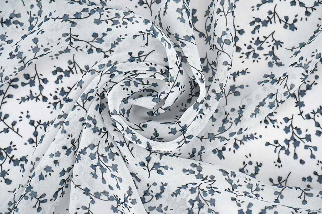 Chiffon Bedruckt Blütenzweig Off-White