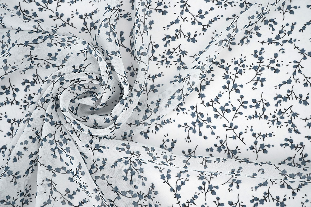 Chiffon Bedruckt Blütenzweig Off-White