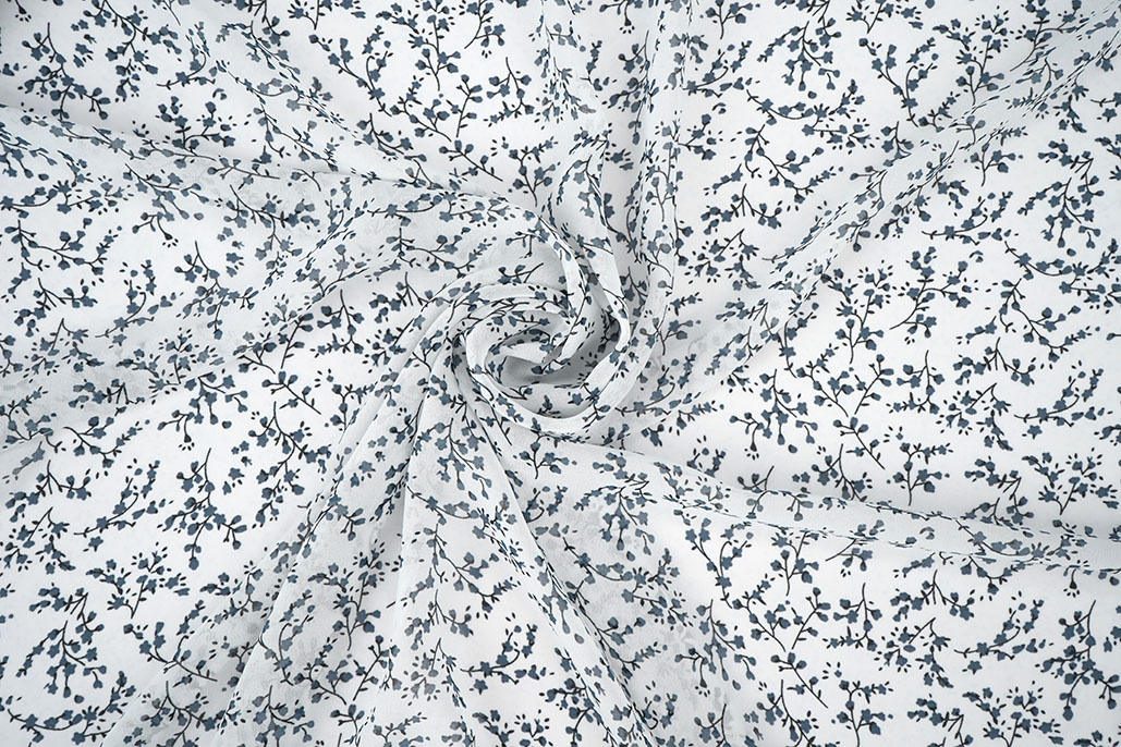 Chiffon Bedruckt Blütenzweig Off-White