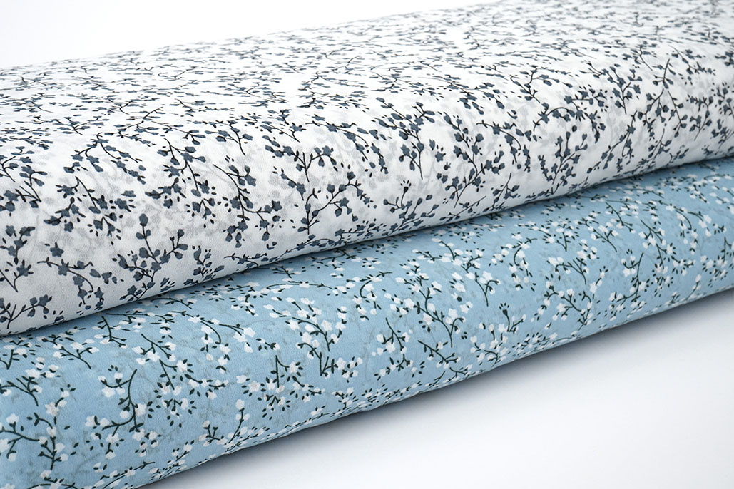 Chiffon Bedrukt Bloesem Tak Licht Blauw