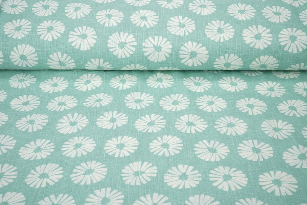 Washed Linen Flowers Mint Green